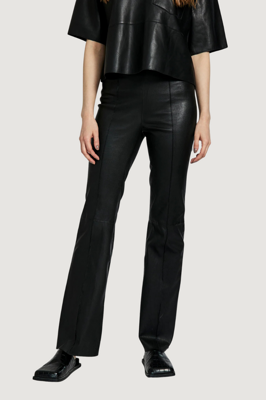 NORR - CELIA BOOTCUT LEATHER PANTS -  BLACK