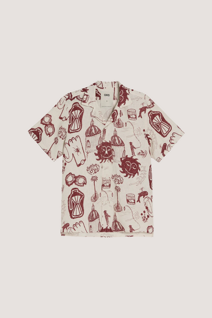 OAS COMPANY - CANTINA CUBA LINEN SHIRT - IVORY/WINE RED