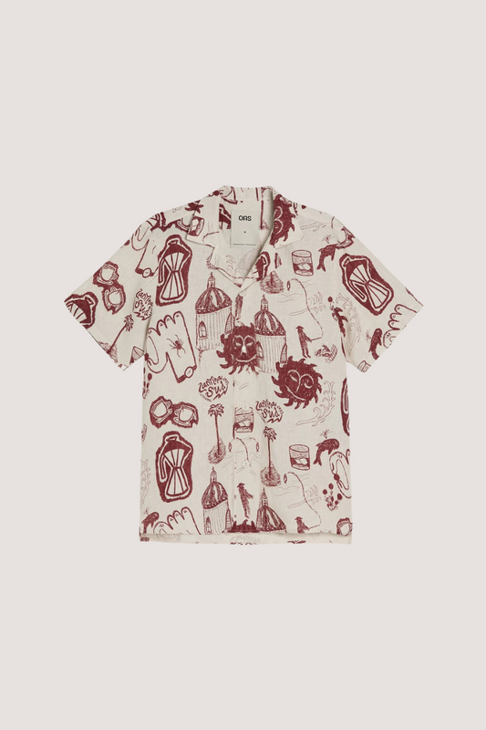 OAS COMPANY - CANTINA CUBA LINEN SHIRT - IVORY/WINE RED