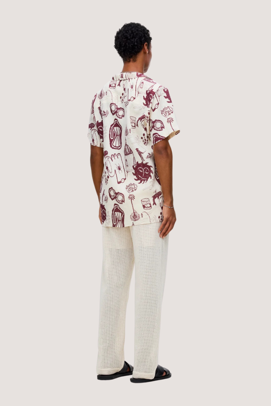 OAS COMPANY - CANTINA CUBA LINEN SHIRT - IVORY/WINE RED