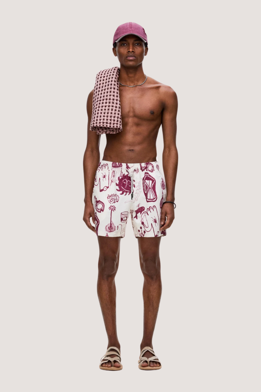OAS COMPANY - CANTINA SWIM SHORTS - IVORY/WINE RED