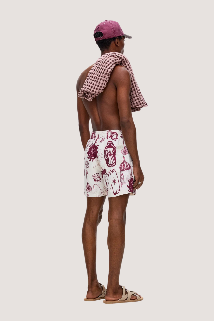OAS COMPANY - CANTINA SWIM SHORTS - IVORY/WINE RED