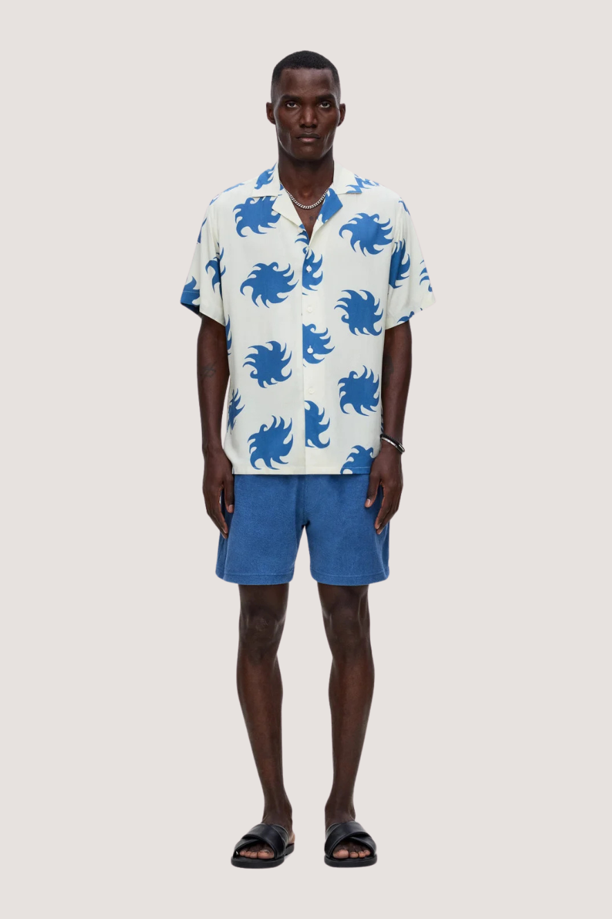 OAS COMPANY - SKY EMBER VISCOSE SHIRT - IVORY/BLUE