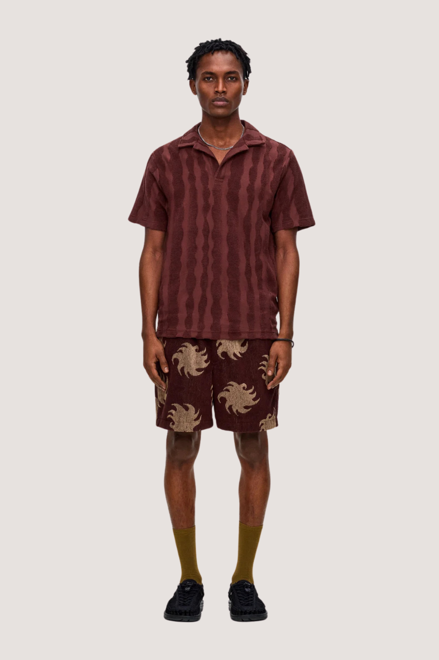 OAS COMPANY - TOTEM POLO TERRY SHIRT - WINE RED