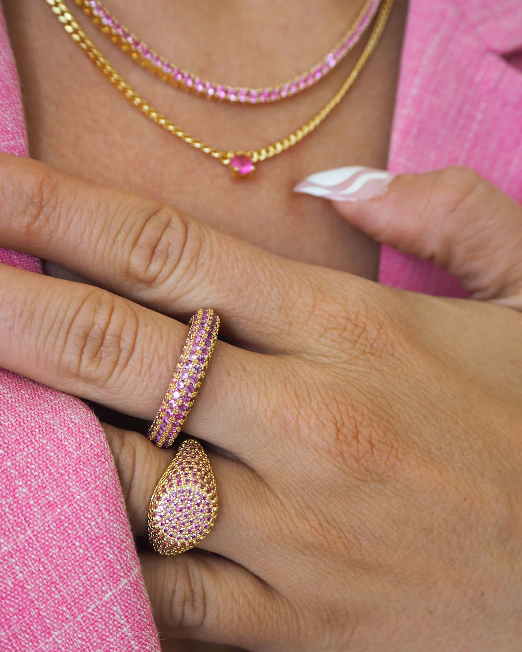 LUV AJ - PAVE AMALFI RING - PINK/GOLD