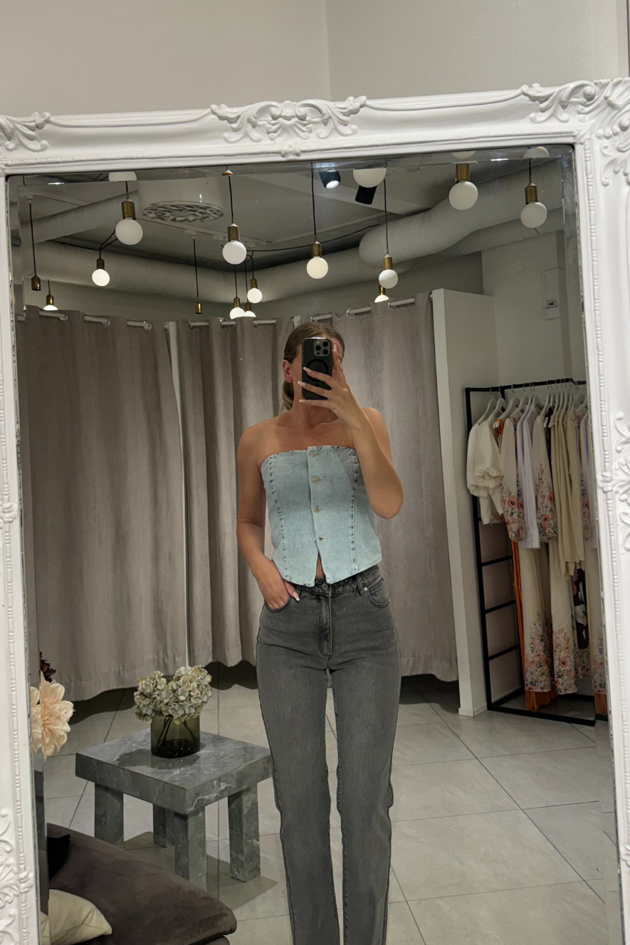 NORR - NINNI TUBE DENIM TOP - BLUE LIGHT WASH