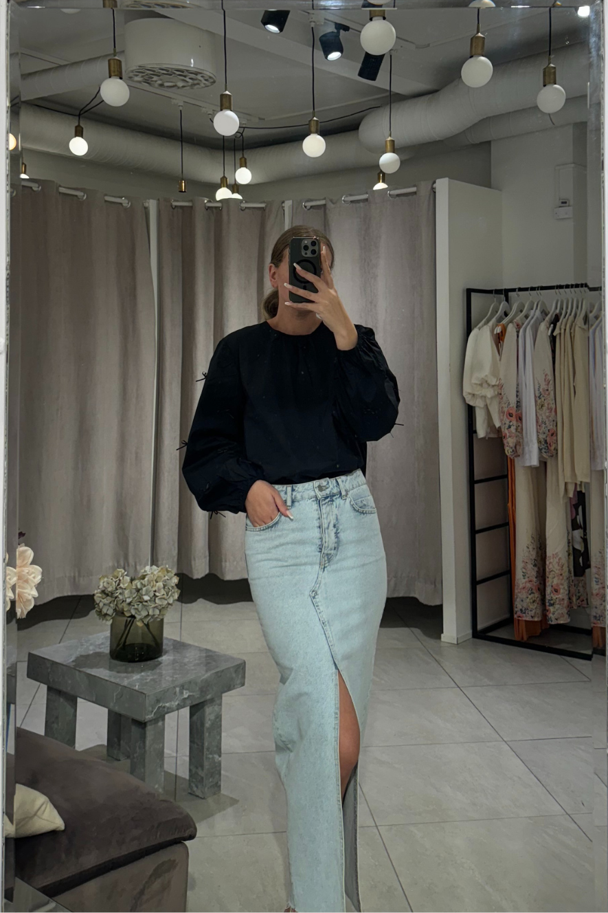 NORR - NINNI MAXI DENIM SKIRT - BLUE LIGHT WASH