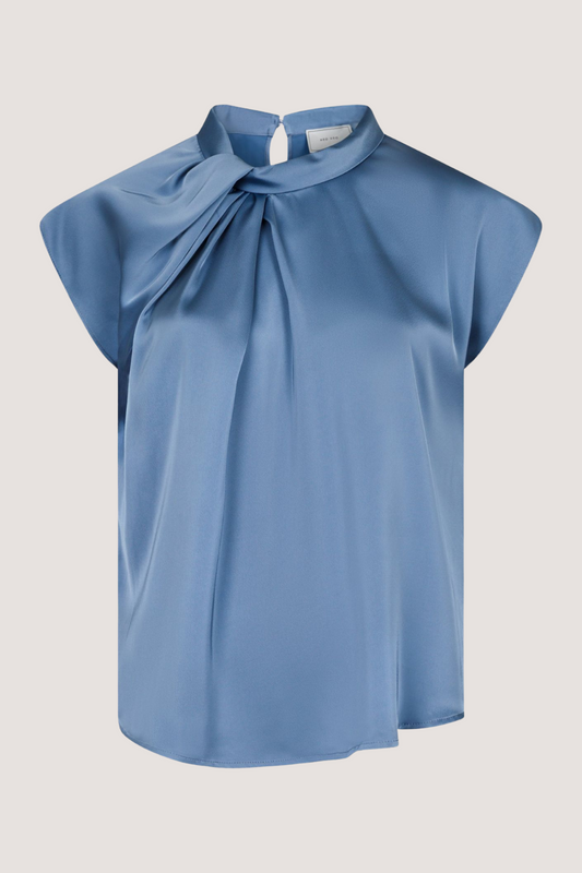 NEO NOIR - FLEUR DRAPY SATIN BLOUSE - DUSTY BLUE