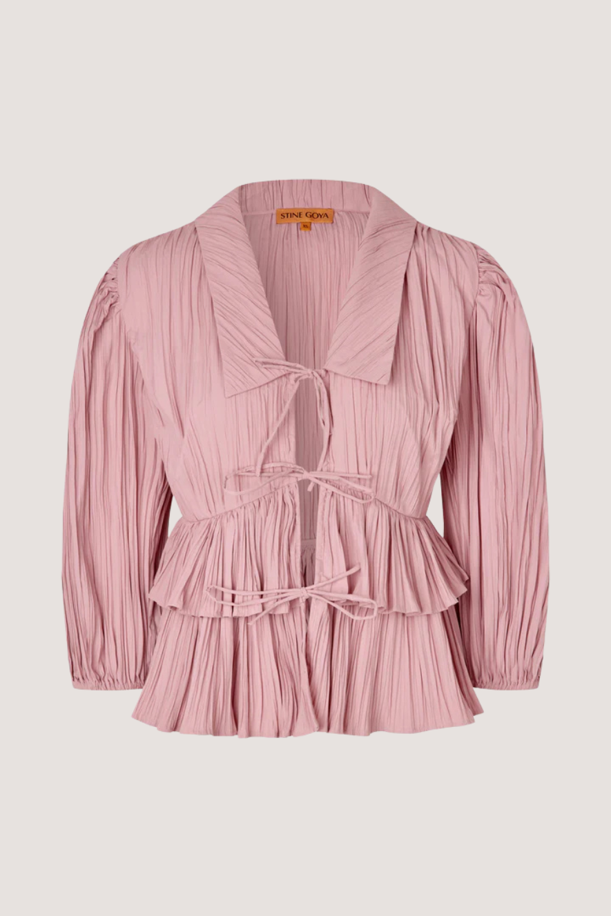 STINE GOYA - BALLOON SLEEVE TIE TOP - PINK NECTAR