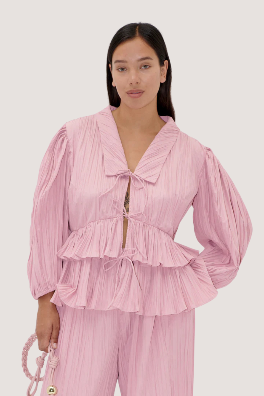 STINE GOYA - BALLOON SLEEVE TIE TOP - PINK NECTAR