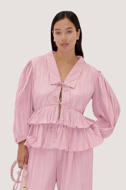 STINE GOYA - BALLOON SLEEVE TIE TOP - PINK NECTAR
