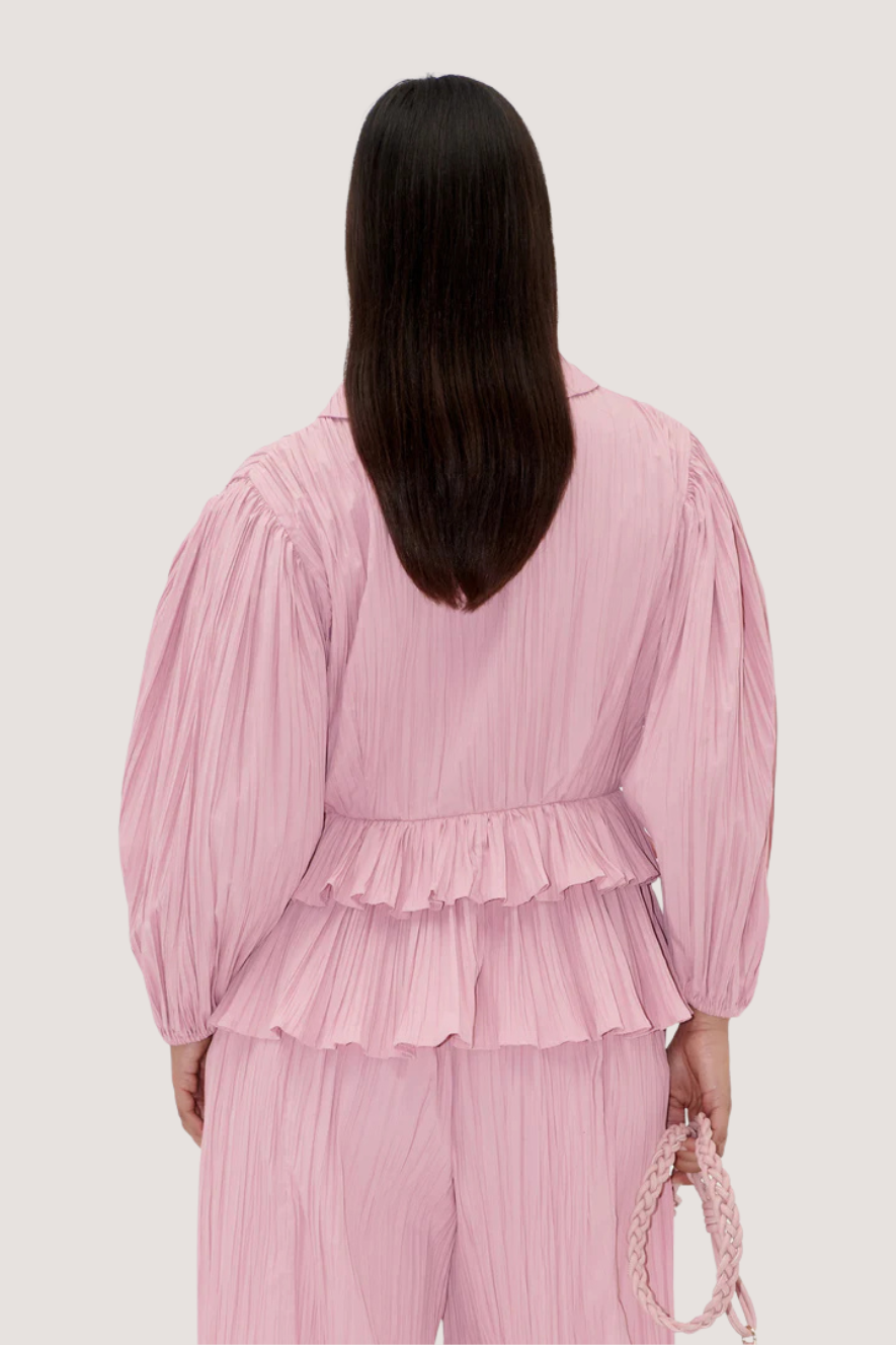 STINE GOYA - BALLOON SLEEVE TIE TOP - PINK NECTAR