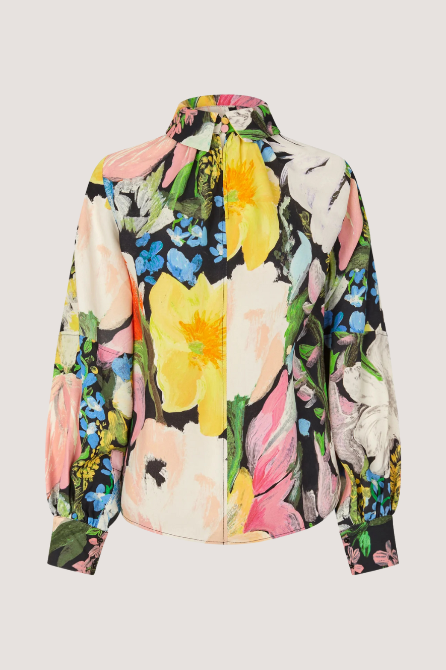 STINE GOYA - GATHERED LONG SLEEVE TOP - FLOWERS UNDER THE SUN