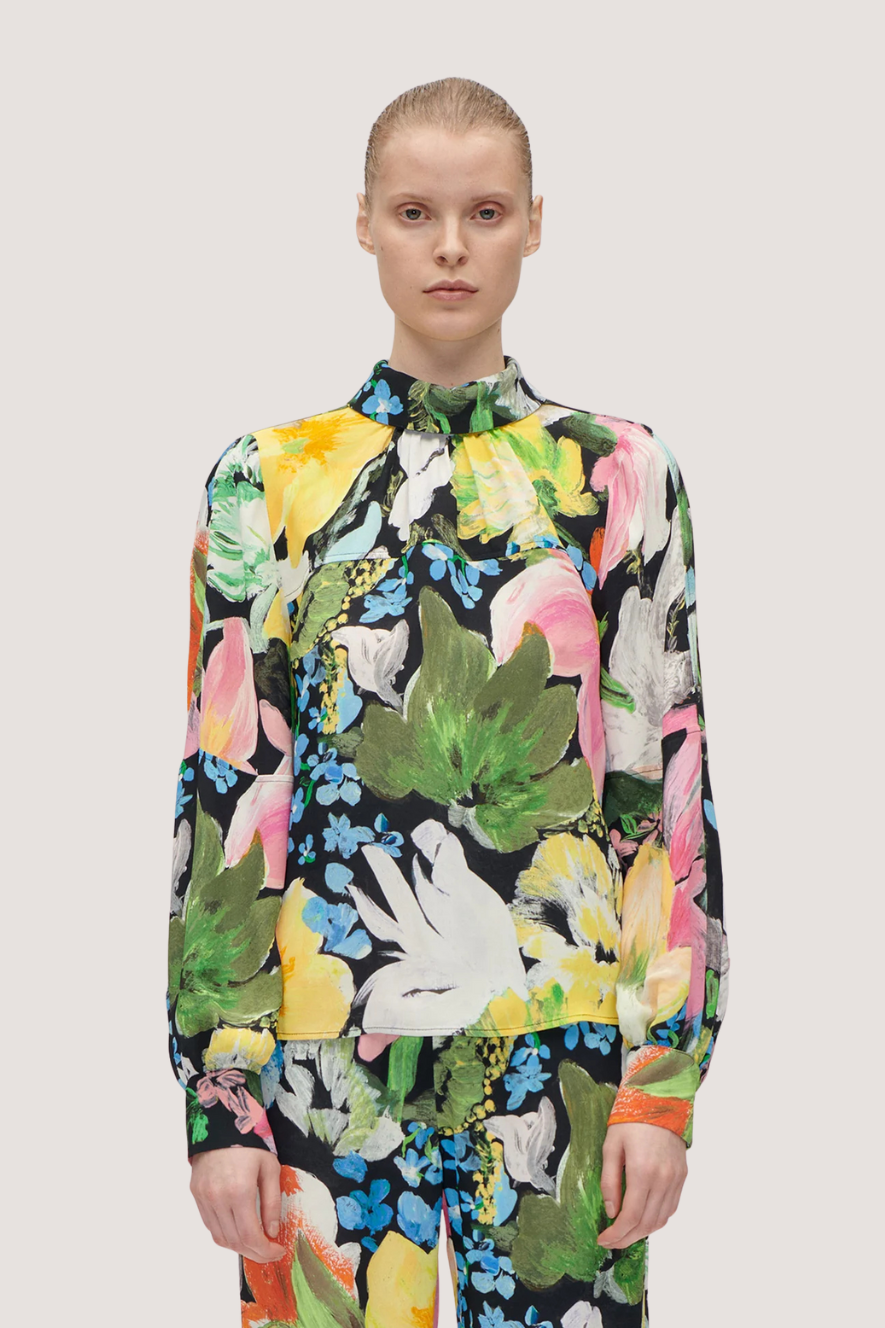 STINE GOYA - GATHERED LONG SLEEVE TOP - FLOWERS UNDER THE SUN