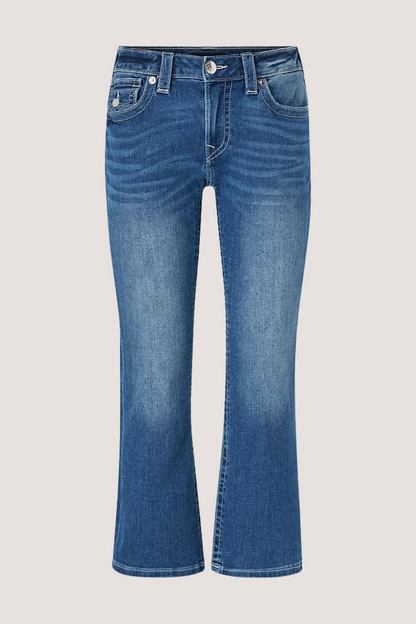 TRUE RELIGION - MID RISE KICK FLARE FLAP - MID WASH