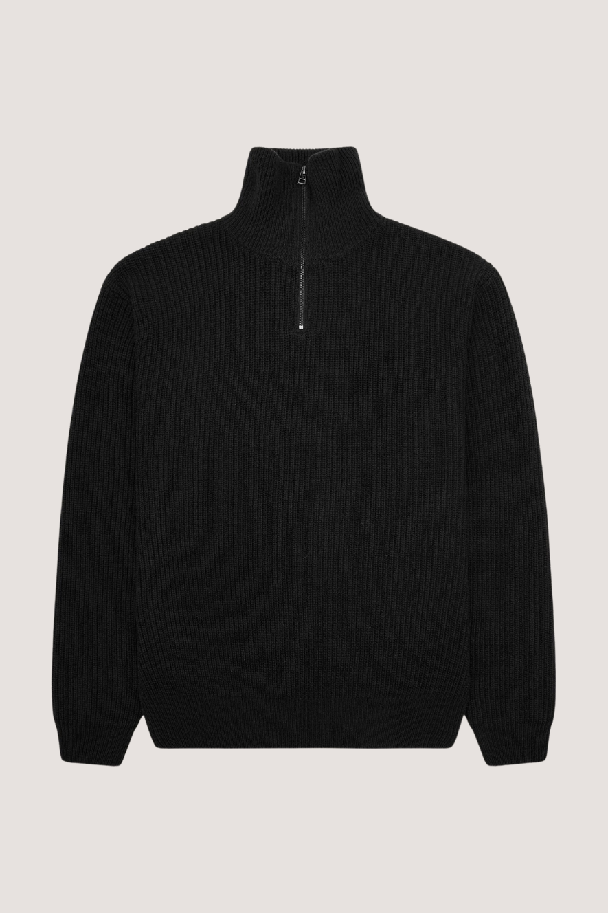 WOODBIRD - WBLASS WOOL HALF-ZIP - BLACK
