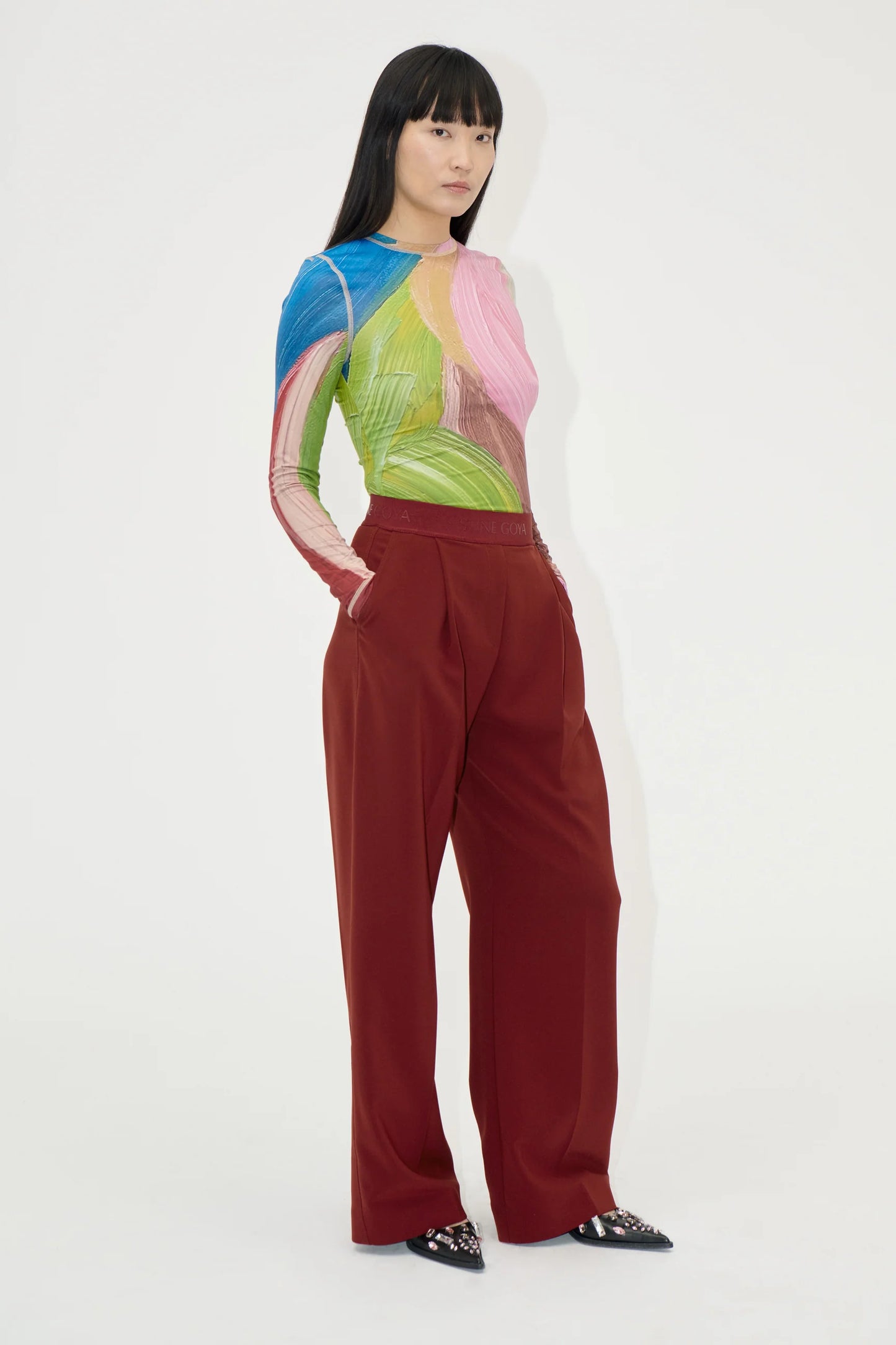 STINE GOYA - WIDE LEG LONG PANTS - BORDEAUX