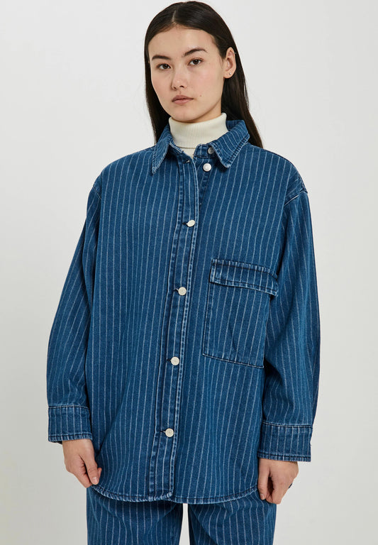 NORR - KENZIE OVERSIZED DENIM SHIRT - CLEAR BLUE W. STRIPES